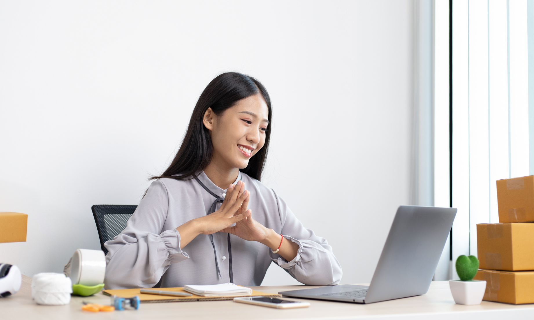 Young Businesswoman Working Online at Home